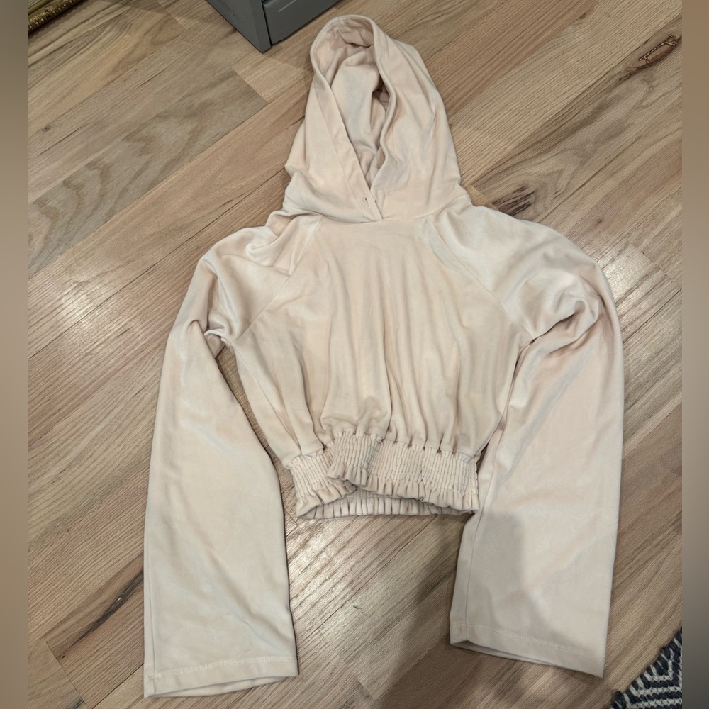 Lovers & Friends Pink Velvet Cropped Hoodie
